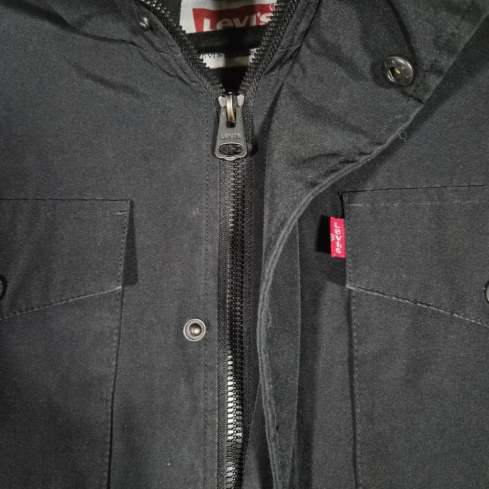 Levi's Mens Large Black Hooded Rain Jacket Lightweight Windbreaker Full Zip... - Picture 3 of 10